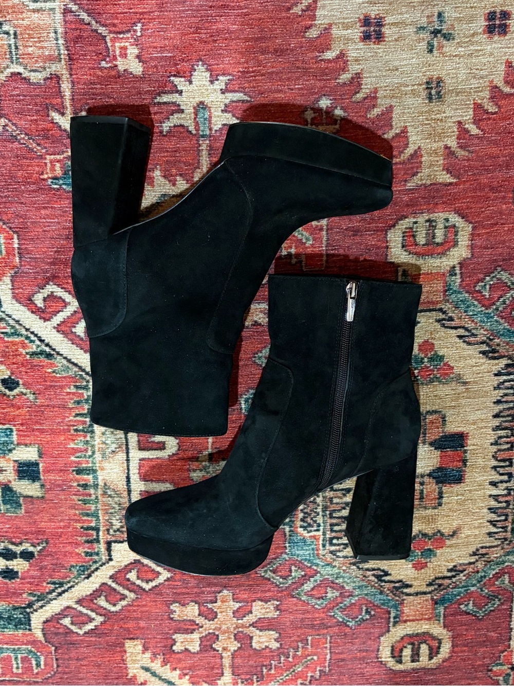Vince Camuto Black Suede Platform Block Heel Boots